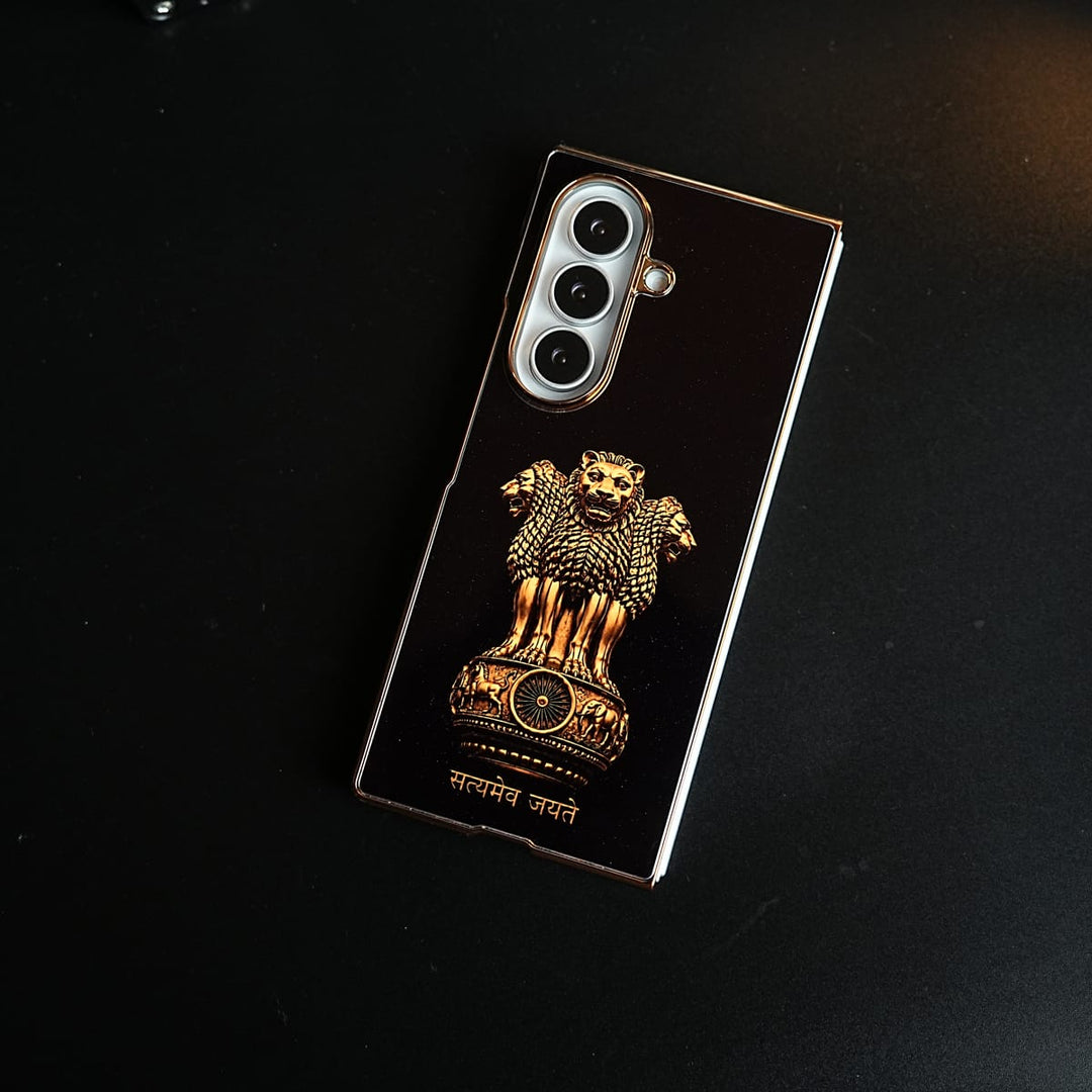 FRATO Z Fold 8 Series Satyameva Jayate Chrome Plated Case for Galaxy Z Fold 8 Ultra | Lion Capital of Ashoka Emblem
