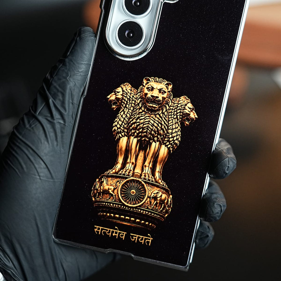 FRATO Z Fold 8 Series Satyameva Jayate Chrome Plated Case for Galaxy Z Fold 8 Ultra | Lion Capital of Ashoka Emblem