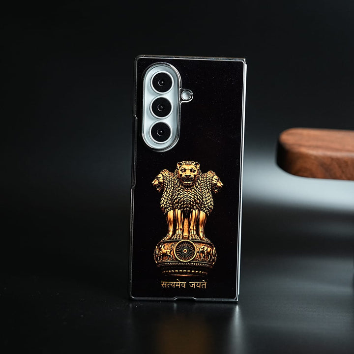 FRATO Z Fold 8 Series Satyameva Jayate Chrome Plated Case for Galaxy Z Fold 8 Ultra | Lion Capital of Ashoka Emblem