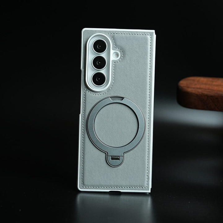 FRATO Z Fold 8 Series Silver Leather Texture Stitched Case for Galaxy Z Fold 8 Ultra | Foldable Ring Stand
