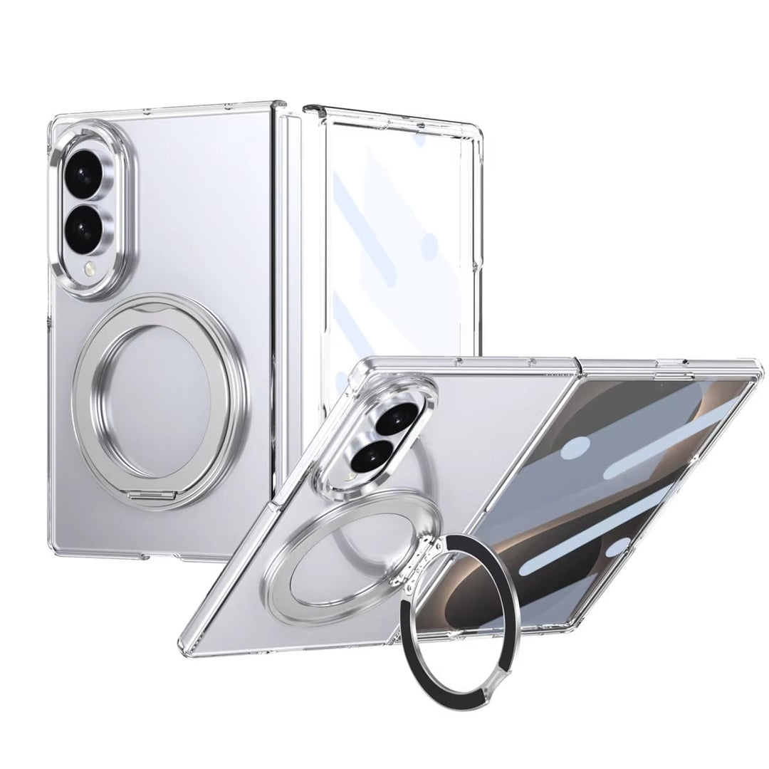 FRATO Z Fold 8 Series Silver Magnetic Ring Stand Clear Case for Samsung Galaxy Z Fold 8 | Built-In Front Glass