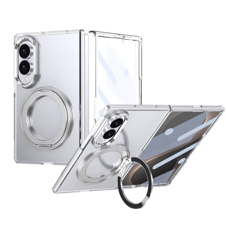 FRATO Z Fold 8 Series Silver Magnetic Ring Stand Clear Case for Samsung Galaxy Z Fold 8 | Built-In Front Glass