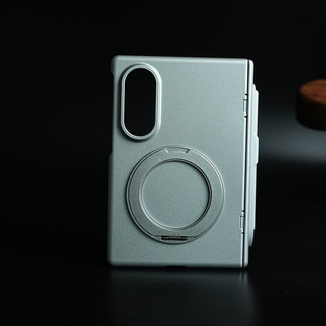 FRATO Z Fold 8 Series Silver S Pen Holder Case for Galaxy Z Fold 8 with Rotating Ring Stand