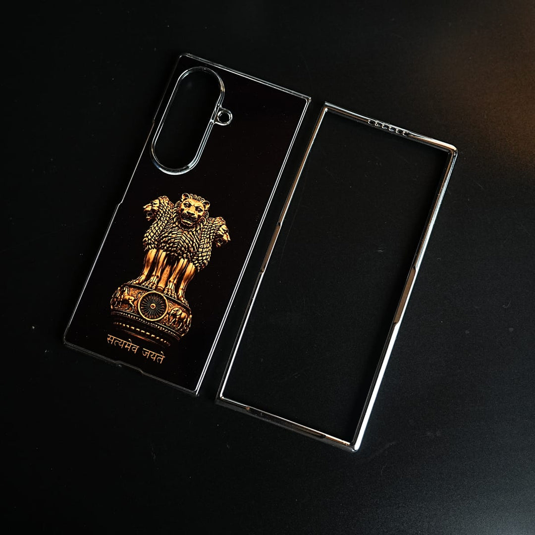 FRATO Z Fold 8 Series Silver Satyameva Jayate Chrome Plated Case for Galaxy Z Fold 8 Ultra | Lion Capital of Ashoka Emblem