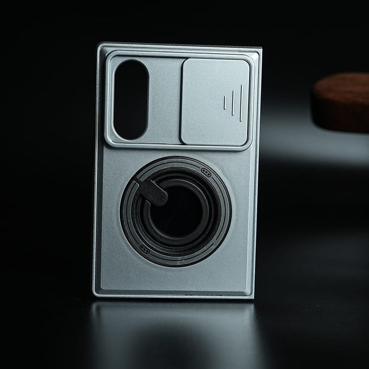 FRATO Z Fold 8 Series Silver Sliding Camera Shield Case for Galaxy Z Fold 8 | Rotating Ring Stand