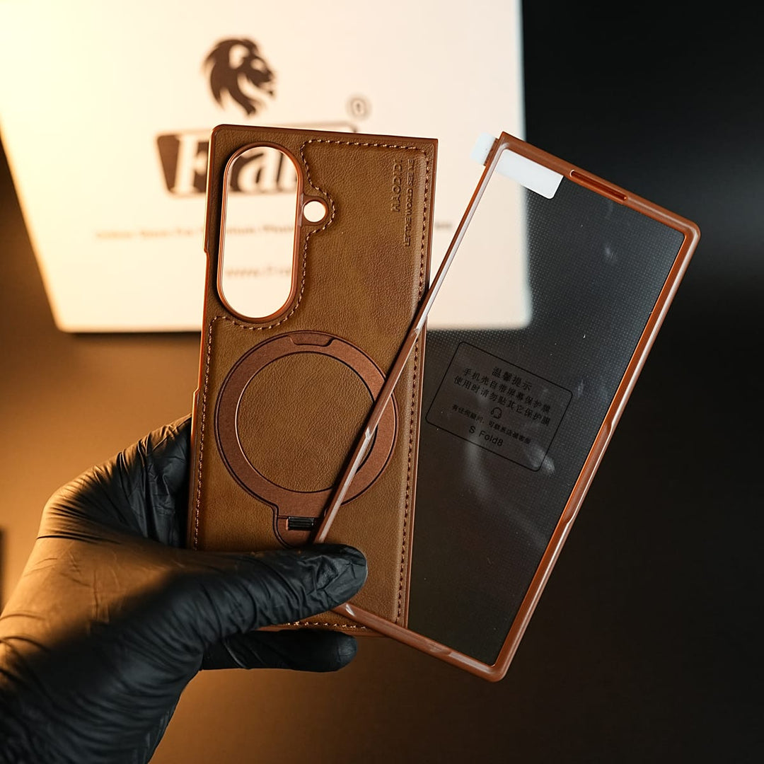 FRATO Z Fold 8 Series Stitched Leather Texture Case for Galaxy Z Fold 8 Ultra | Ring Stand and Front Frame