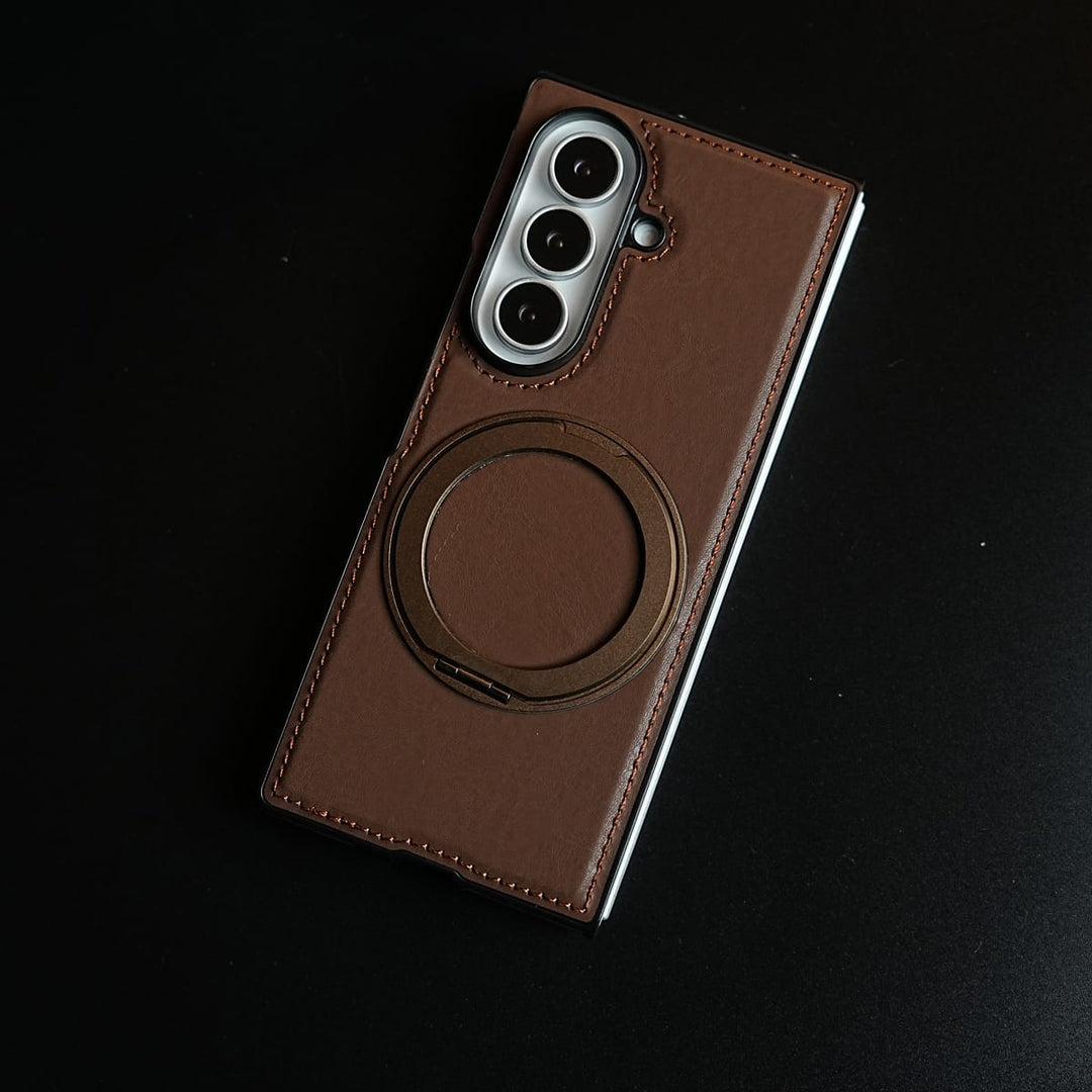 FRATO Z Fold 8 Series Stitched Leather Texture Cover for Galaxy Z Fold 8 Ultra | Metal Ring Stand Case