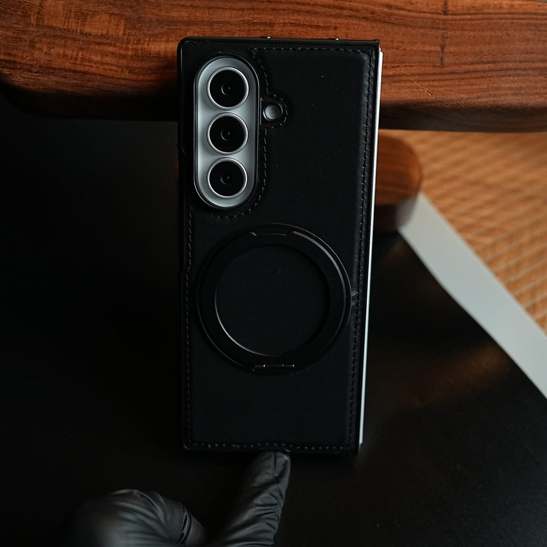 FRATO Z Fold 8 Series Stitched Leather Texture Cover for Galaxy Z Fold 8 Ultra | Metal Ring Stand Case