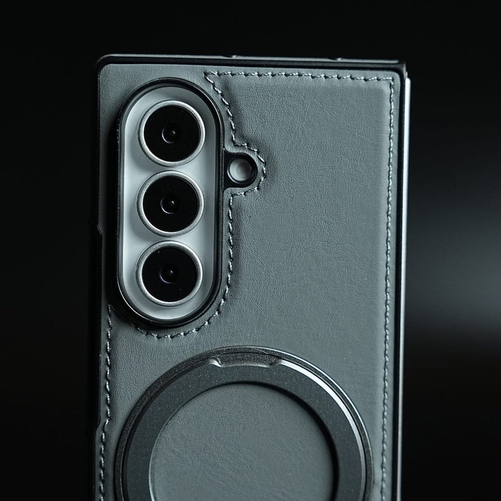 FRATO Z Fold 8 Series Stitched Leather Texture Cover for Galaxy Z Fold 8 Ultra | Metal Ring Stand Case