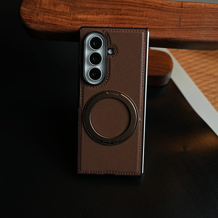 FRATO Z Fold 8 Series Stitched Leather Texture Cover for Galaxy Z Fold 8 Ultra | Metal Ring Stand Case