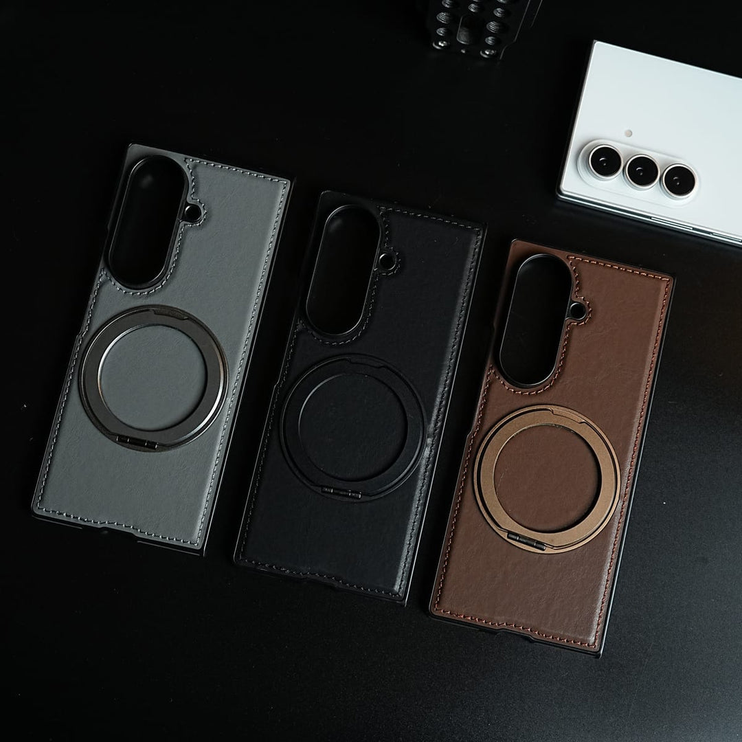 FRATO Z Fold 8 Series Stitched Leather Texture Cover for Galaxy Z Fold 8 Ultra | Metal Ring Stand Case
