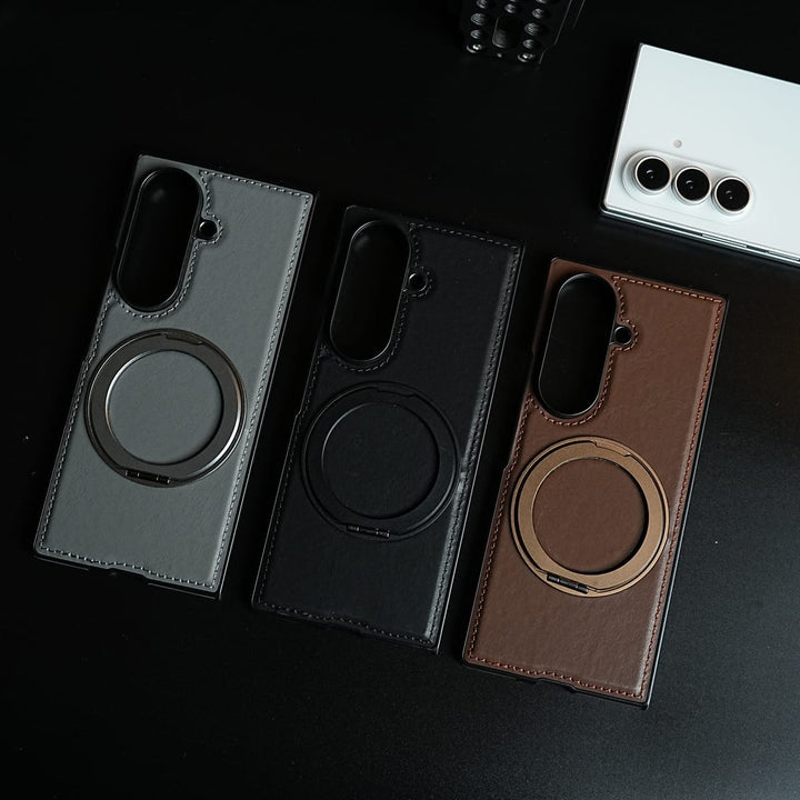 FRATO Z Fold 8 Series Stitched Leather Texture Cover for Galaxy Z Fold 8 Ultra | Metal Ring Stand Case