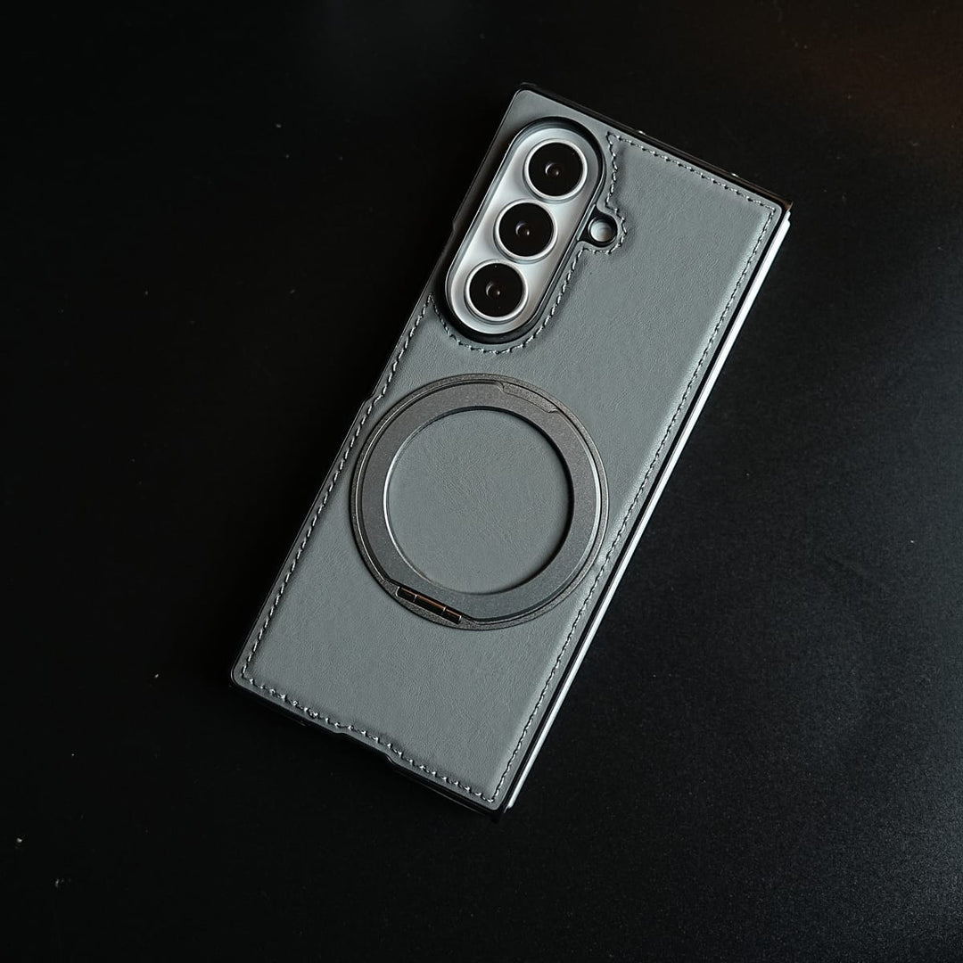 FRATO Z Fold 8 Series Stitched Leather Texture Cover for Galaxy Z Fold 8 Ultra | Metal Ring Stand Case