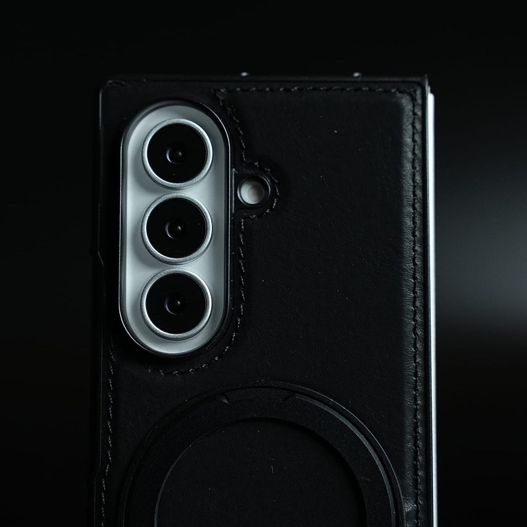 FRATO Z Fold 8 Series Stitched Leather Texture Cover for Galaxy Z Fold 8 Ultra | Metal Ring Stand Case