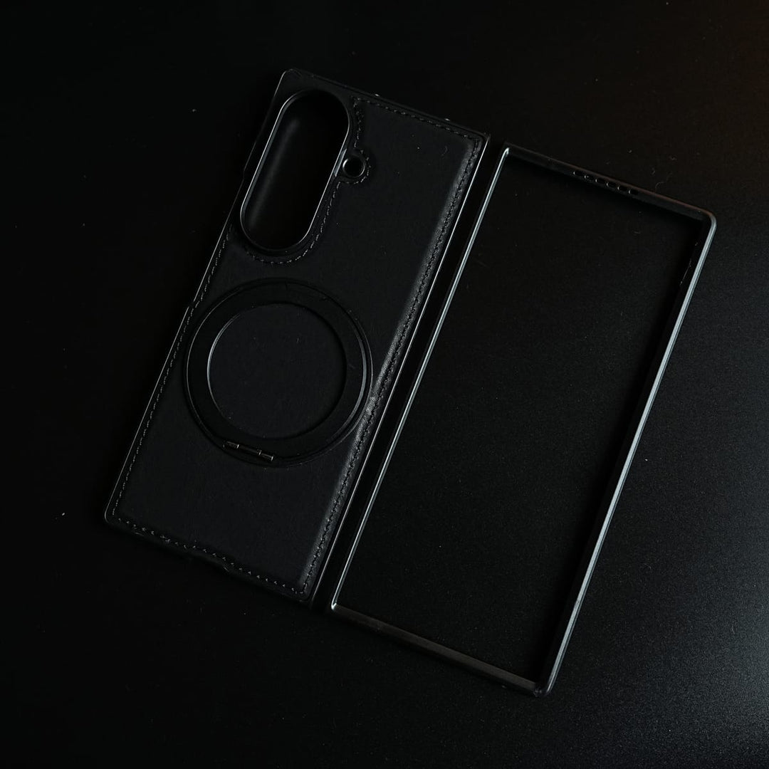 FRATO Z Fold 8 Series Stitched Leather Texture Cover for Galaxy Z Fold 8 Ultra | Metal Ring Stand Case