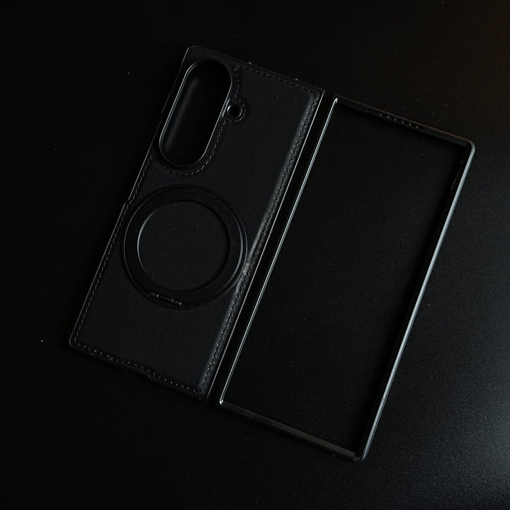 FRATO Z Fold 8 Series Stitched Leather Texture Cover for Galaxy Z Fold 8 Ultra | Metal Ring Stand Case