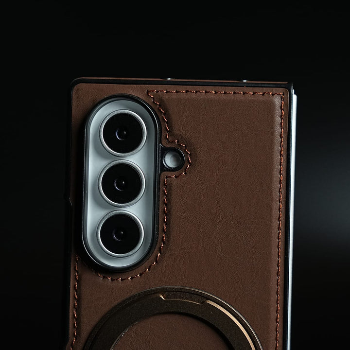 FRATO Z Fold 8 Series Stitched Leather Texture Cover for Galaxy Z Fold 8 Ultra | Metal Ring Stand Case