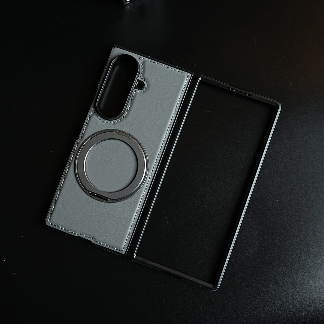 FRATO Z Fold 8 Series Stitched Leather Texture Cover for Galaxy Z Fold 8 Ultra | Metal Ring Stand Case