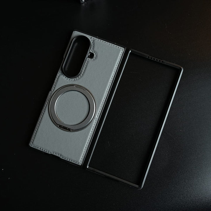 FRATO Z Fold 8 Series Stitched Leather Texture Cover for Galaxy Z Fold 8 Ultra | Metal Ring Stand Case