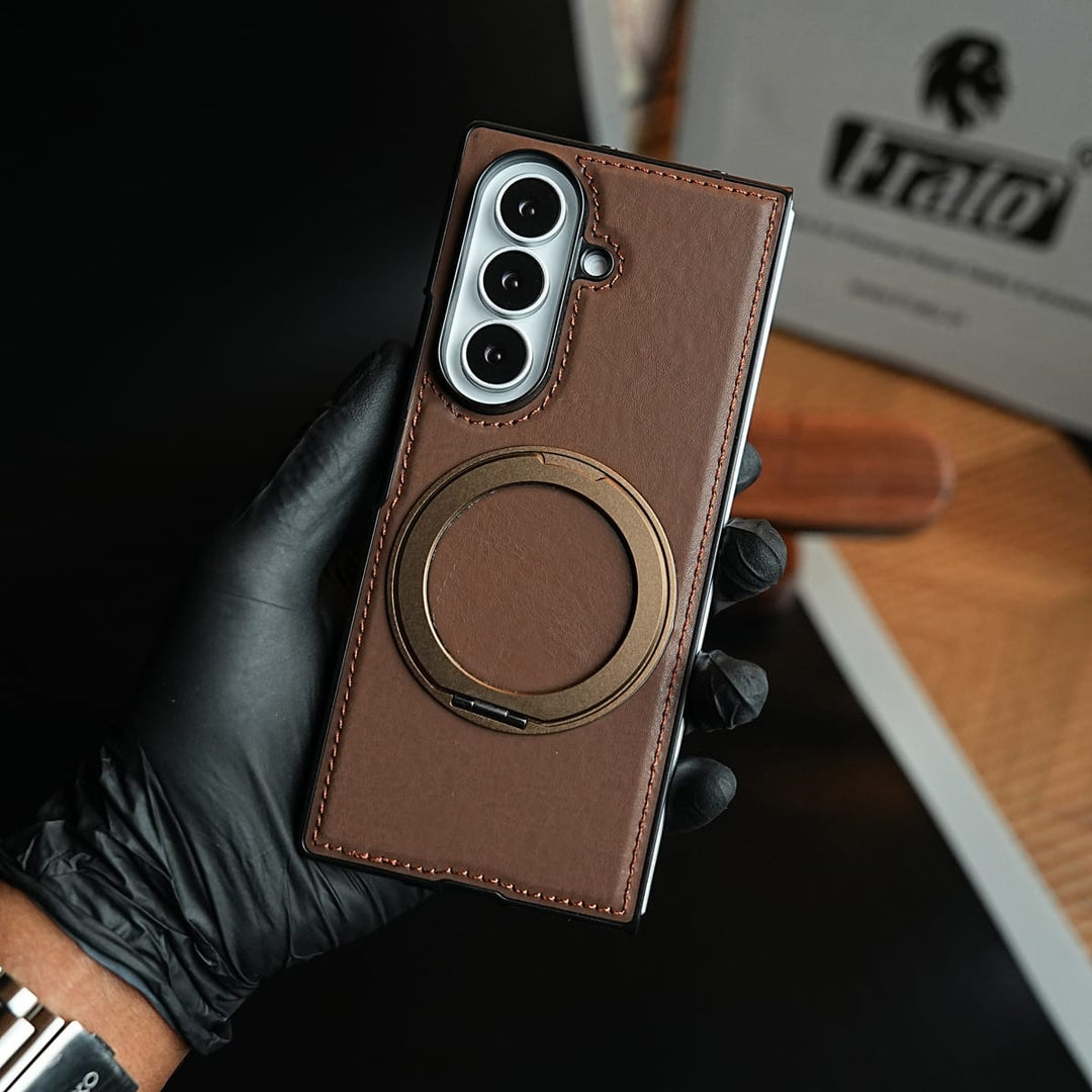 FRATO Z Fold 8 Series Stitched Leather Texture Cover for Galaxy Z Fold 8 Ultra | Metal Ring Stand Case