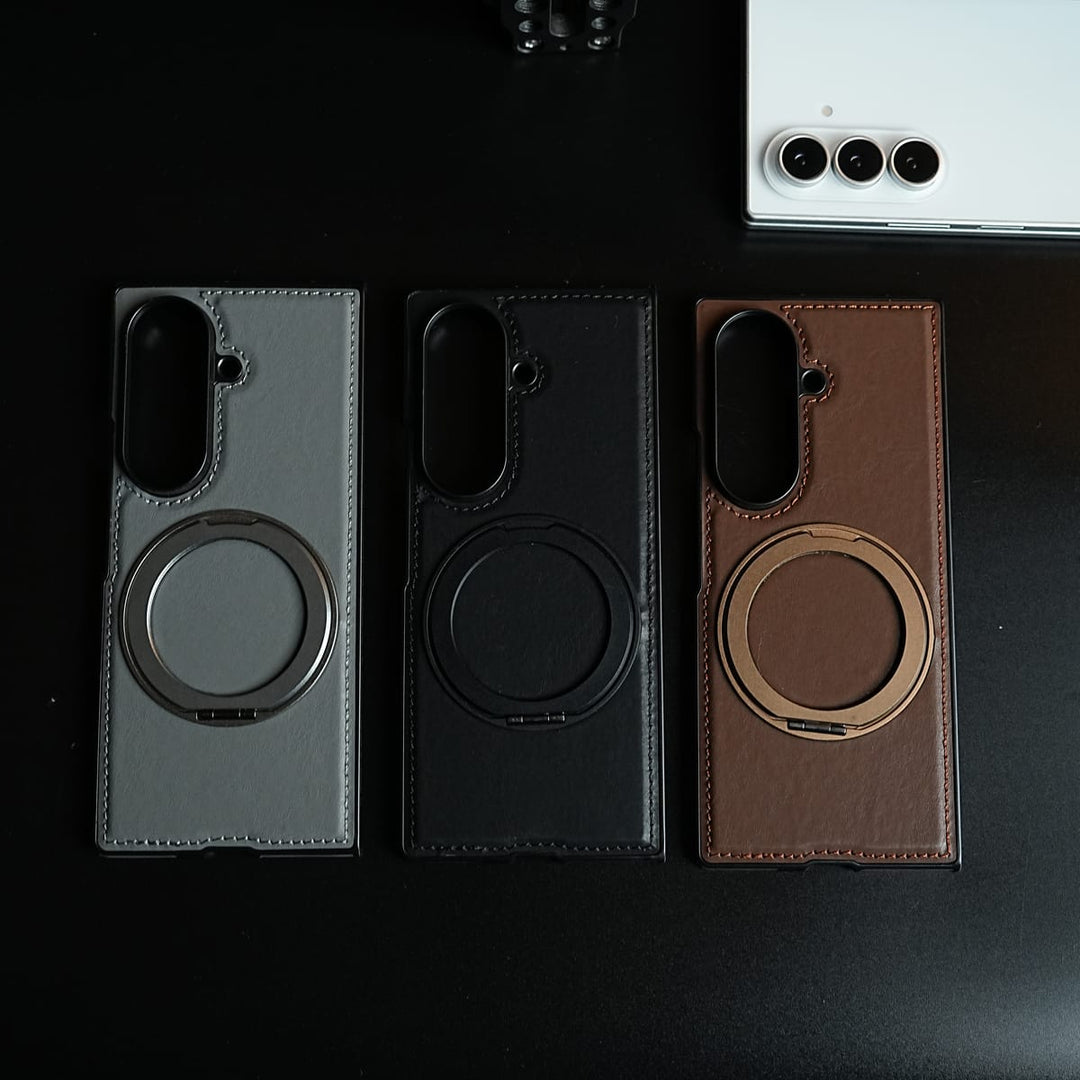 FRATO Z Fold 8 Series Stitched Leather Texture Cover for Galaxy Z Fold 8 Ultra | Metal Ring Stand Case