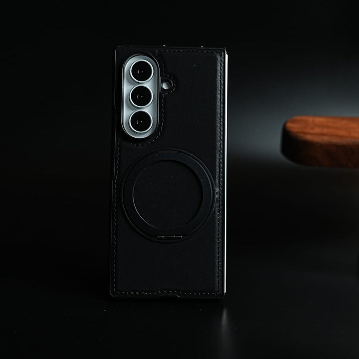 FRATO Z Fold 8 Series Stitched Leather Texture Cover for Galaxy Z Fold 8 Ultra | Metal Ring Stand Case