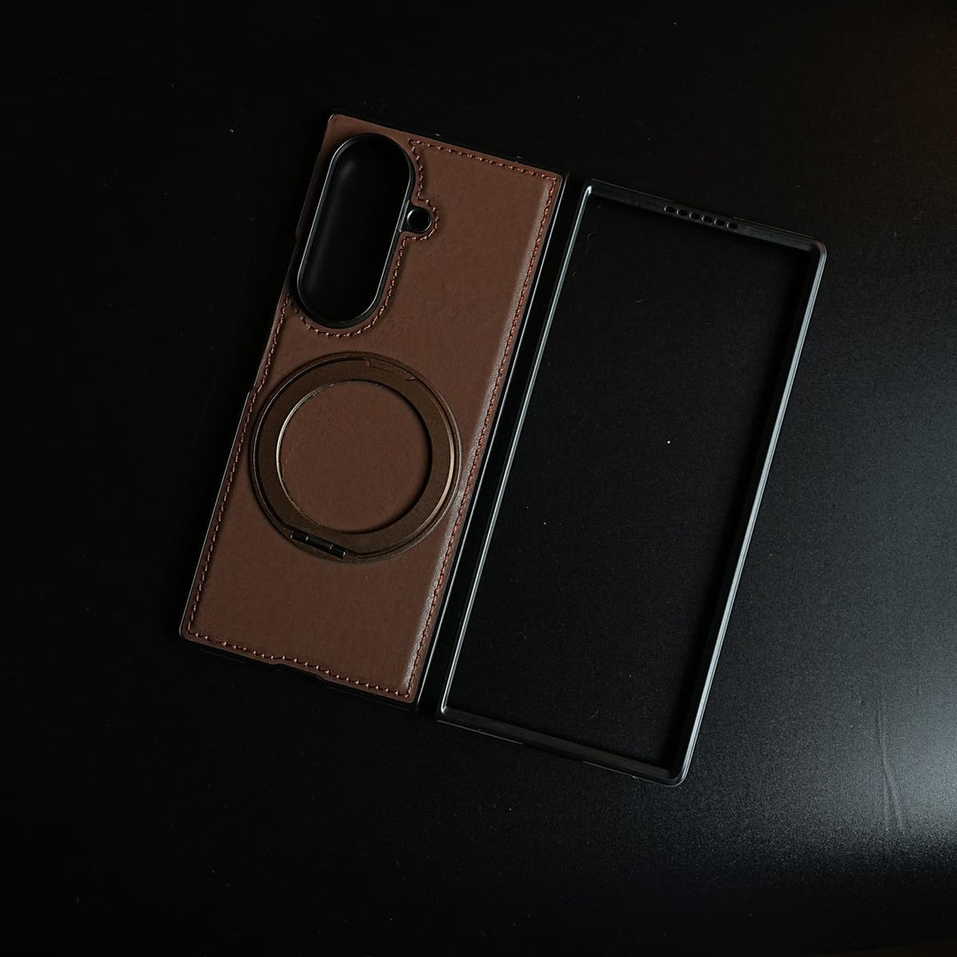 FRATO Z Fold 8 Series Stitched Leather Texture Cover for Galaxy Z Fold 8 Ultra | Metal Ring Stand Case