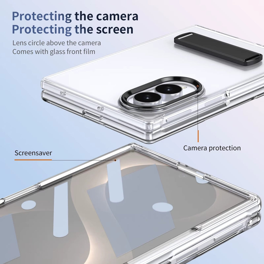 FRATO Z Fold 8 Series Transparent Braket Metal Stand Case for Samsung Galaxy Z Fold 8 | Built-In Front Glass