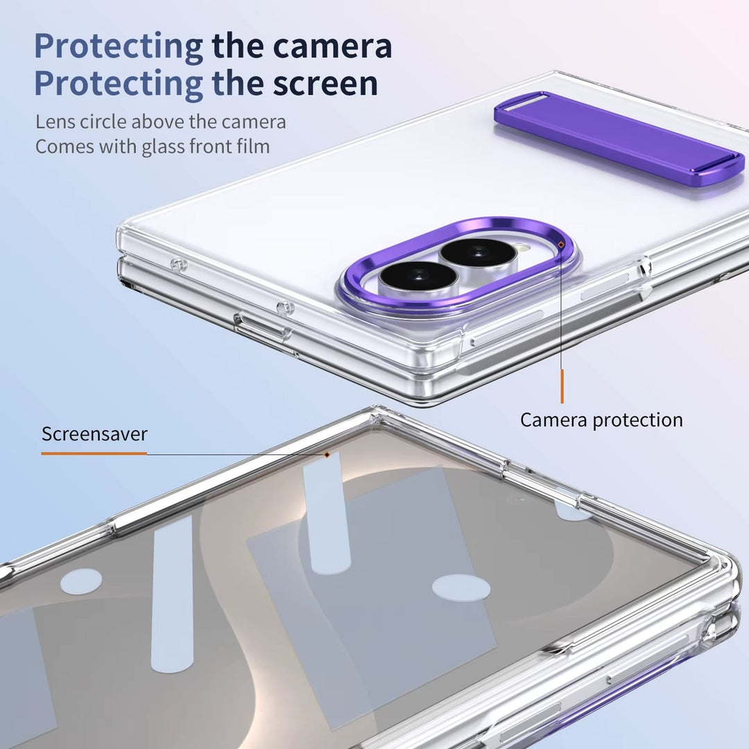FRATO Z Fold 8 Series Transparent Braket Metal Stand Case for Samsung Galaxy Z Fold 8 | Built-In Front Glass
