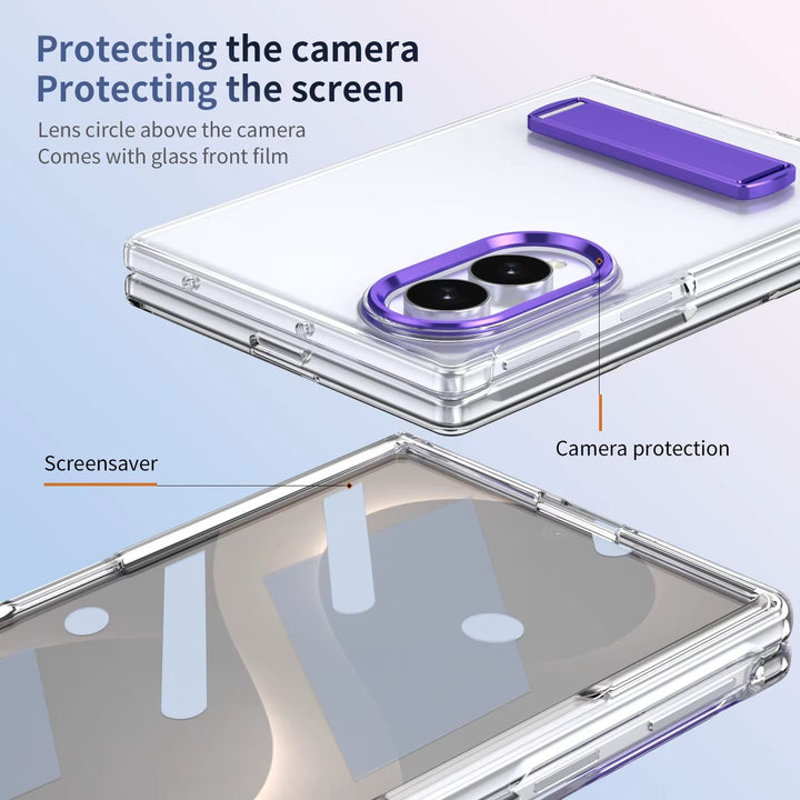 FRATO Z Fold 8 Series Transparent Braket Metal Stand Case for Samsung Galaxy Z Fold 8 | Built-In Front Glass