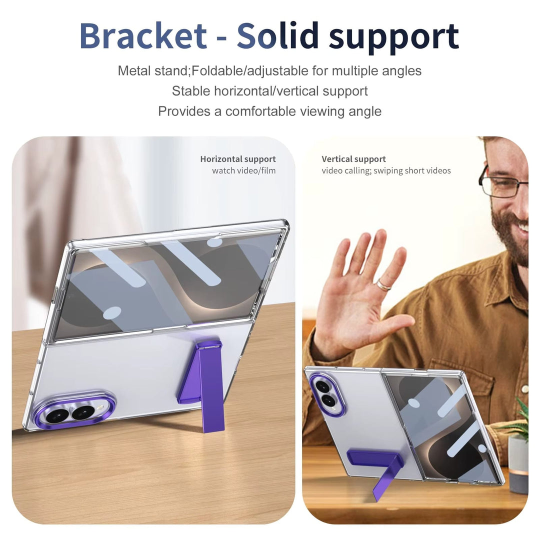 FRATO Z Fold 8 Series Transparent Braket Metal Stand Case for Samsung Galaxy Z Fold 8 | Built-In Front Glass