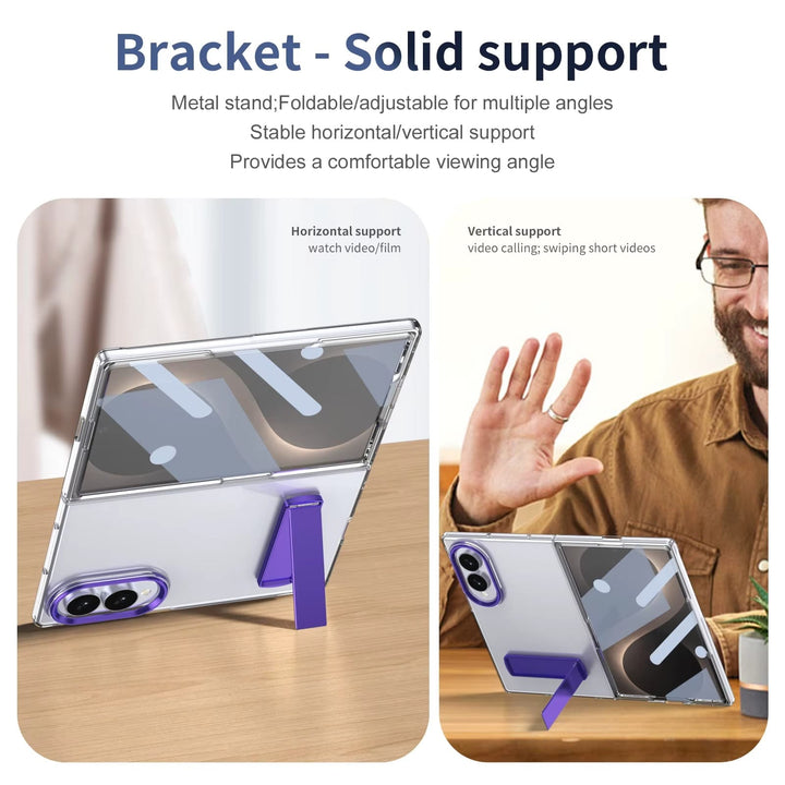 FRATO Z Fold 8 Series Transparent Braket Metal Stand Case for Samsung Galaxy Z Fold 8 | Built-In Front Glass