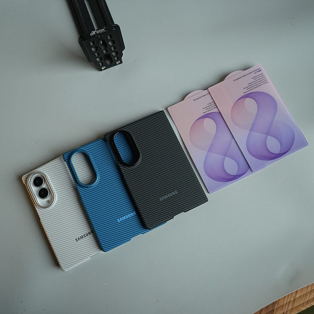 FRATO Z Fold 8 Series White Carbon Fiber Texture Magnetic Case for Galaxy Z Fold 8 | With Tempered Glass Screen Protector