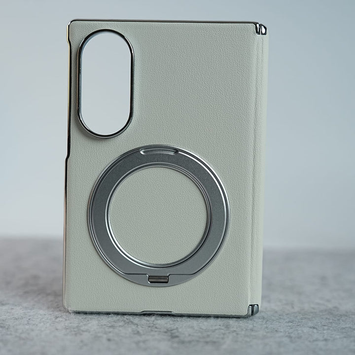 FRATO Z Fold 8 Series White Premium Leather Texture Case For Galaxy Z Fold 8 | Foldable Ring Stand &amp; Metal Camera Frame