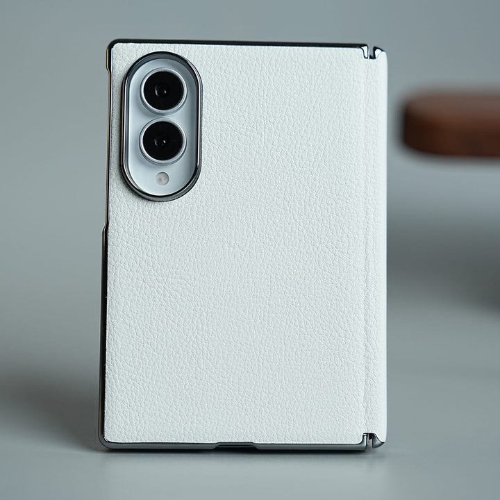 FRATO Z Fold 8 Series White Premium Leather Texture Hinge Protection Case for Galaxy Z Fold 8 | Front Glass Cover