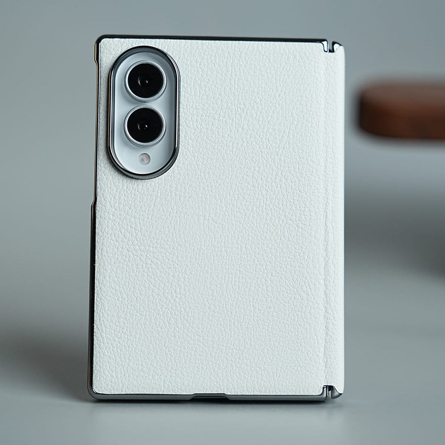 FRATO Z Fold 8 Series White Premium Leather Texture Hinge Protection Case for Galaxy Z Fold 8 | Front Glass Cover