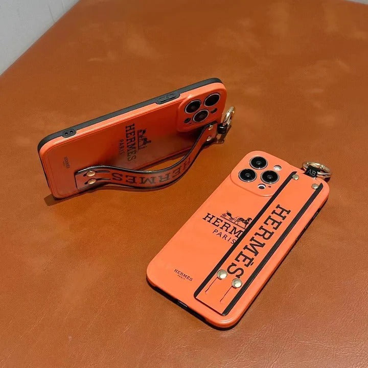 iPhone Luxury Brand HRMS Strap Holder Case Cover Orange