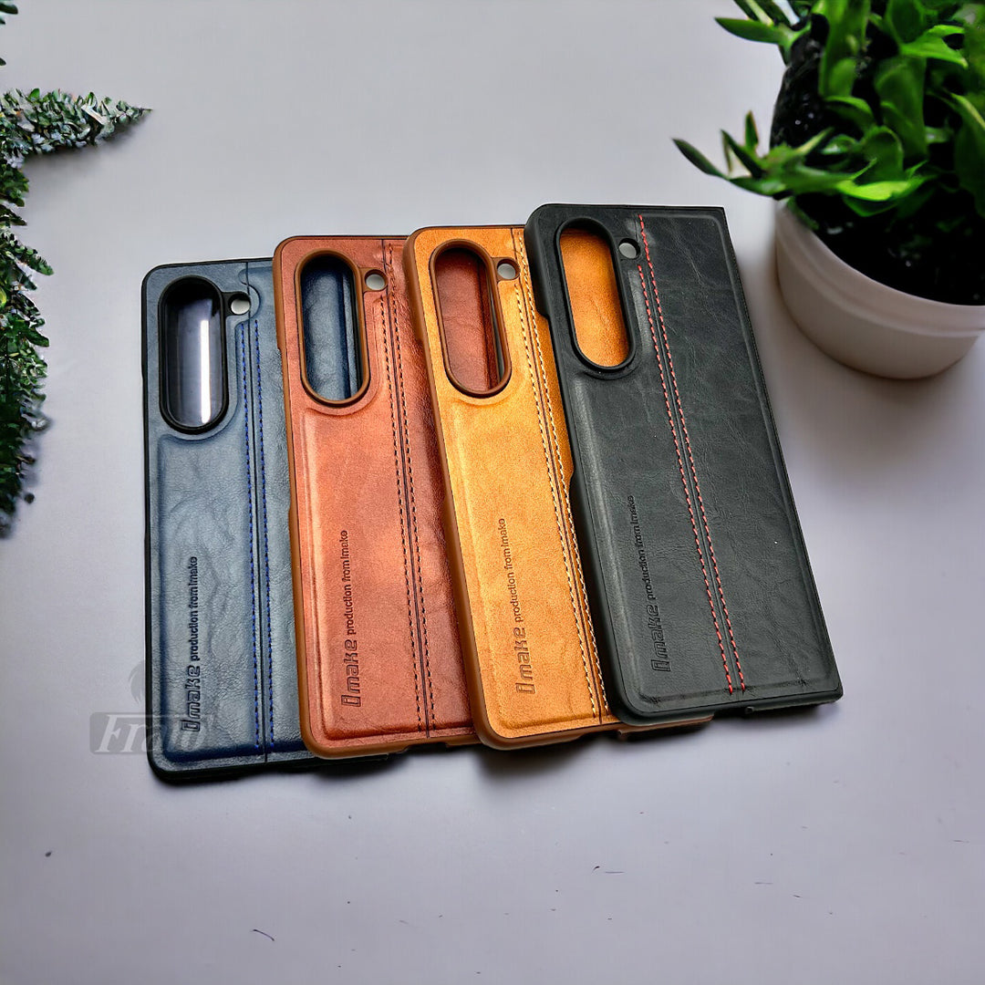 Samsung Galaxy Z Fold 5 PU Leather Stitched Case With Inside Velvet Cover