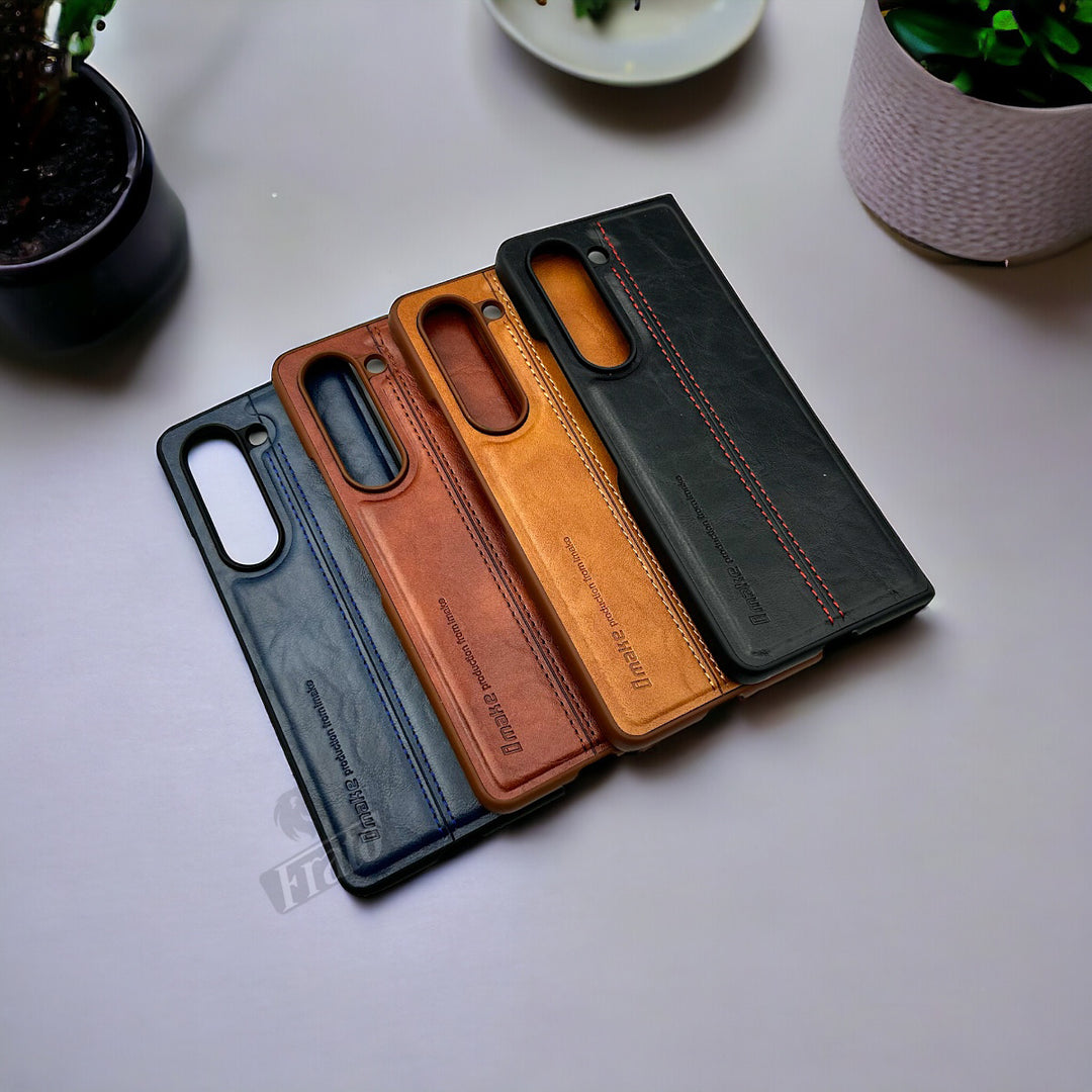 Samsung Galaxy Z Fold 5 PU Leather Stitched Case With Inside Velvet Cover