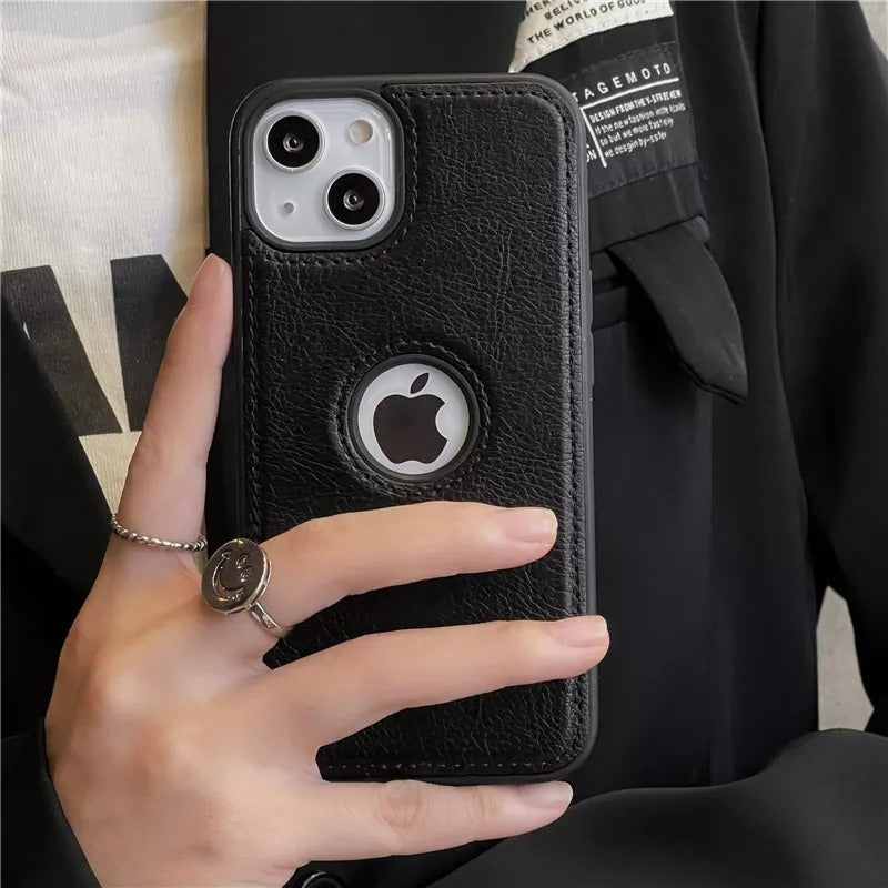 iPhone 15 Series Luxury Leather Logo Cut Back Cover