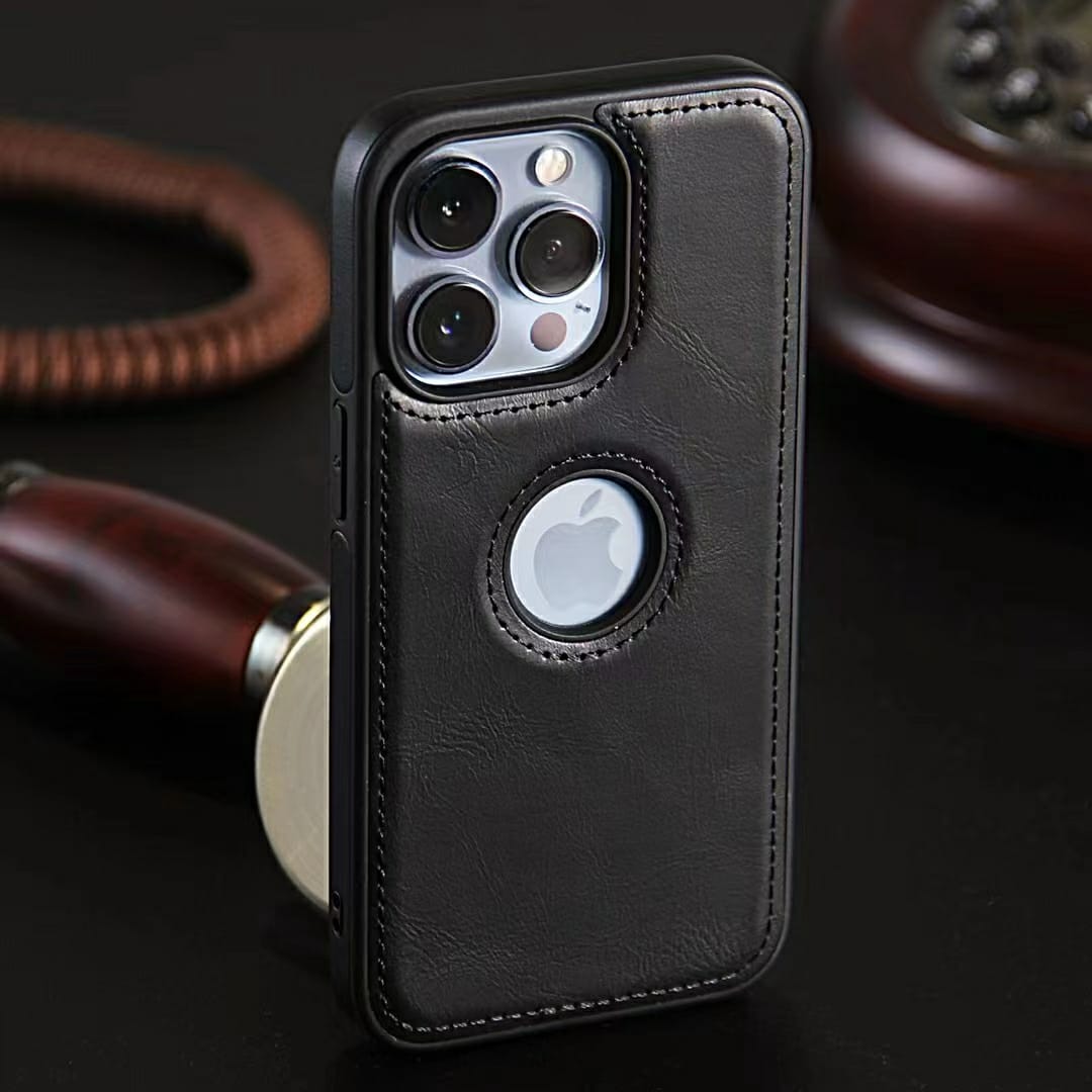 iPhone 15 Series Luxury Leather Logo Cut Back Cover