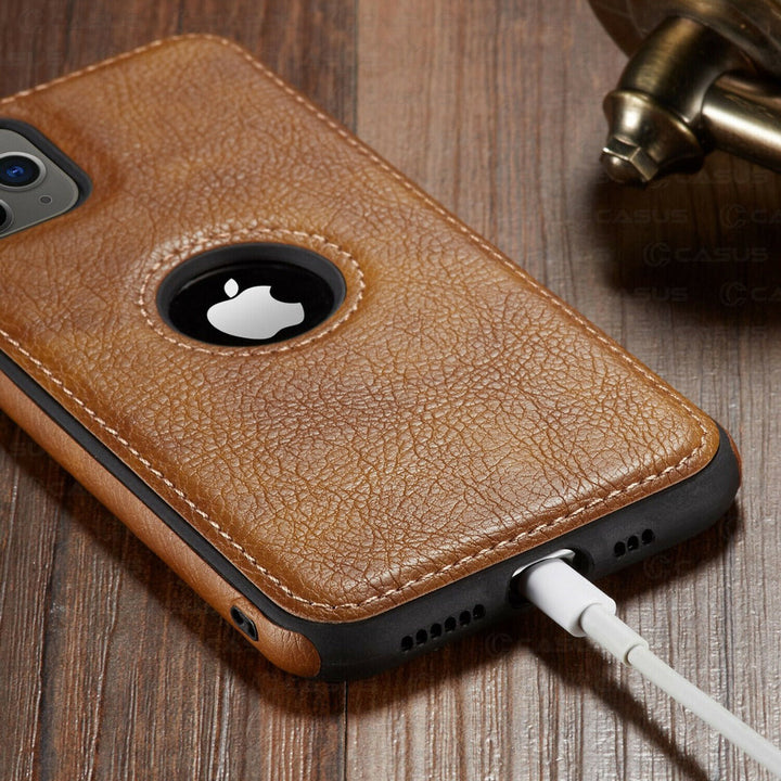 iPhone 15 Series Luxury Leather Logo Cut Back Cover