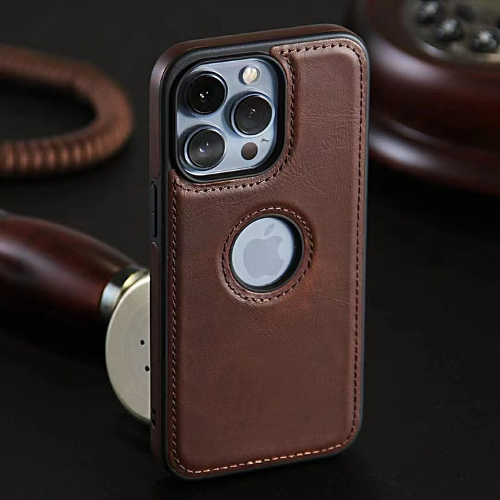 iPhone 15 Series Luxury Leather Logo Cut Back Cover