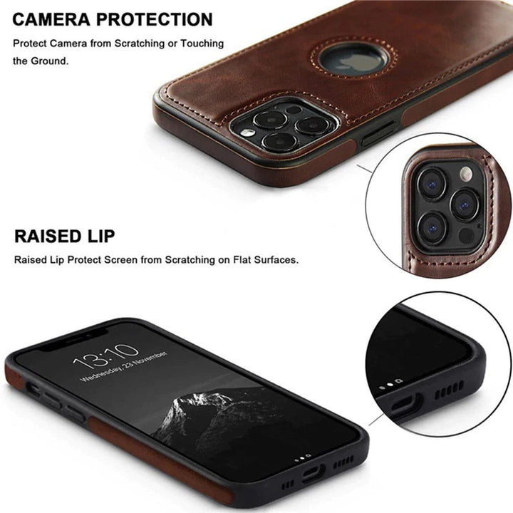 iPhone 15 Series Luxury Leather Logo Cut Back Cover