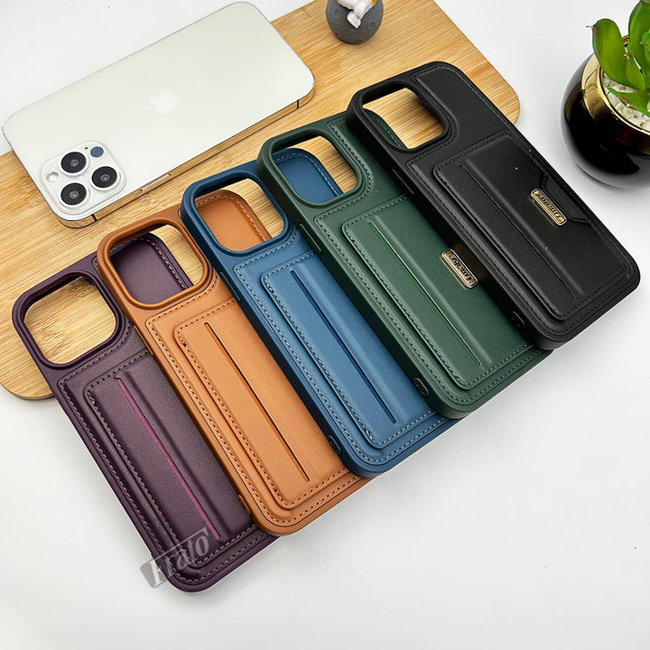 iPhone 15 Series Luxury Leather Case Cover With Card Holder Slot