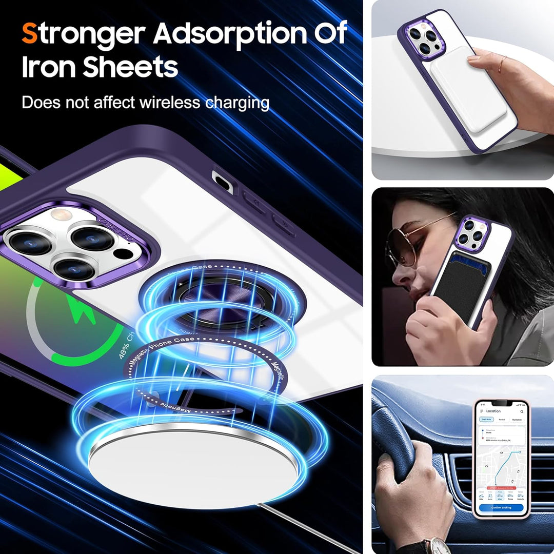 iPhone 15 Series Transparent Magnetic Rotating Ring Holder Magsafe Case Cover