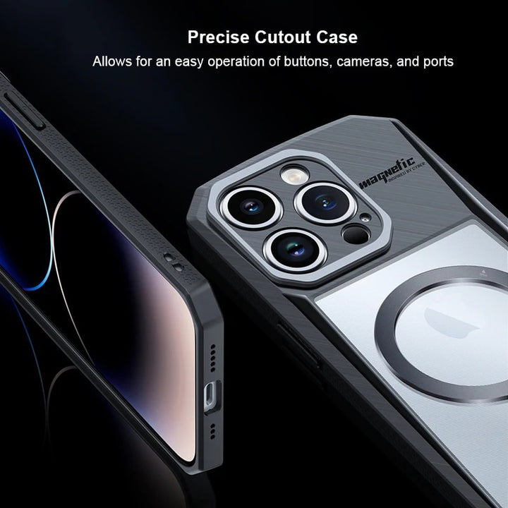 iPhone 15 Series Airbag Shockproof Bumper Shell Cyber Magnetic Holder Series Case Cover(Black)