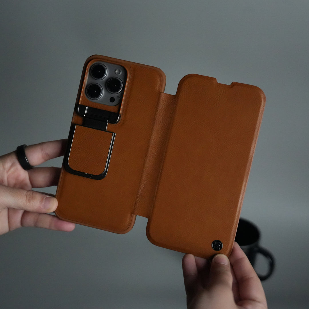 iPhone 13 Series Flip Case With Metal Camera Stand
