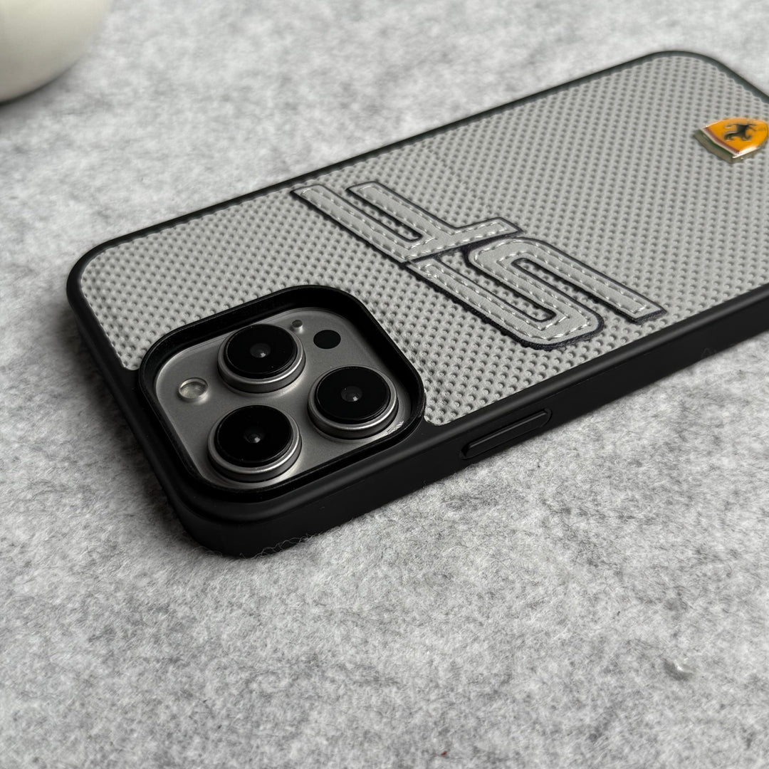 iPhone 15 Pro Max SF Sports Car Logo PU Leather Case Cover (Grey)