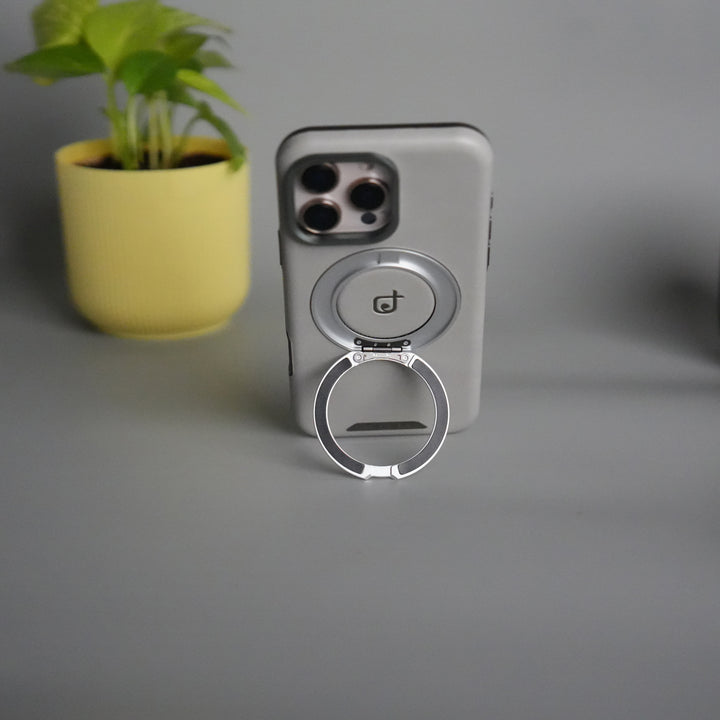iPhone 15 Series Luxury Leather Magnetic Ring Case | Metal Camera Frame and Kickstand Cover
